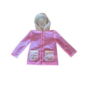 Andy & Evan Girls Raincoat 3T Pink Hooded Jacket Confetti Pockets Preowned